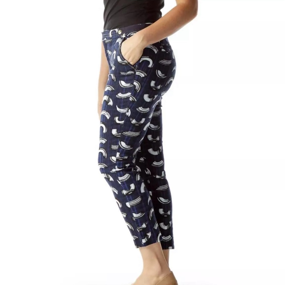 Anthropologie Cartonnier Charlie Pants Blue Brushstroke Cropped‎ Trousers Sz 10